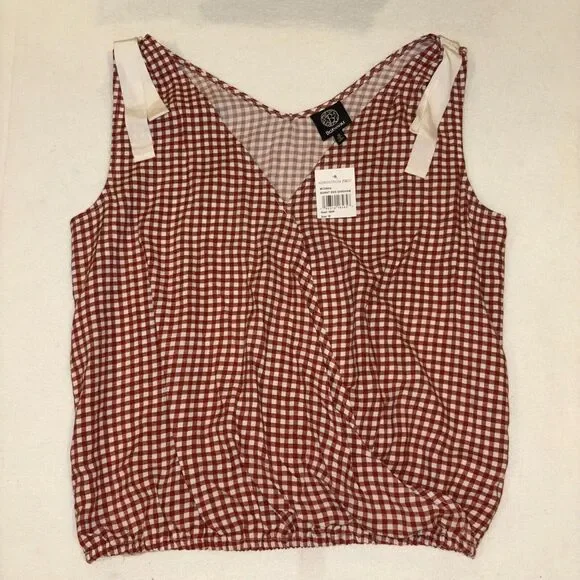 Bobeau Surplice Top Size M Women Burnt Red Gingham Sleeveless/Patriotic/vacation - Picture 4 of 4
